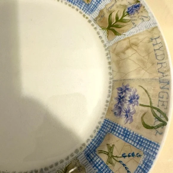 PIER 1 HYDRANGEA Flowers Set of  2 10” Dinner Plate Dish England Angleterre HTF - Picture 8 of 9